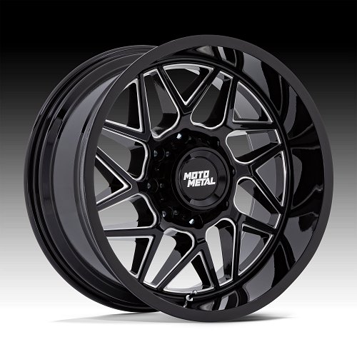 Moto Metal MO812BE Turbine Gloss Black Milled Custom Truck Wheels 1